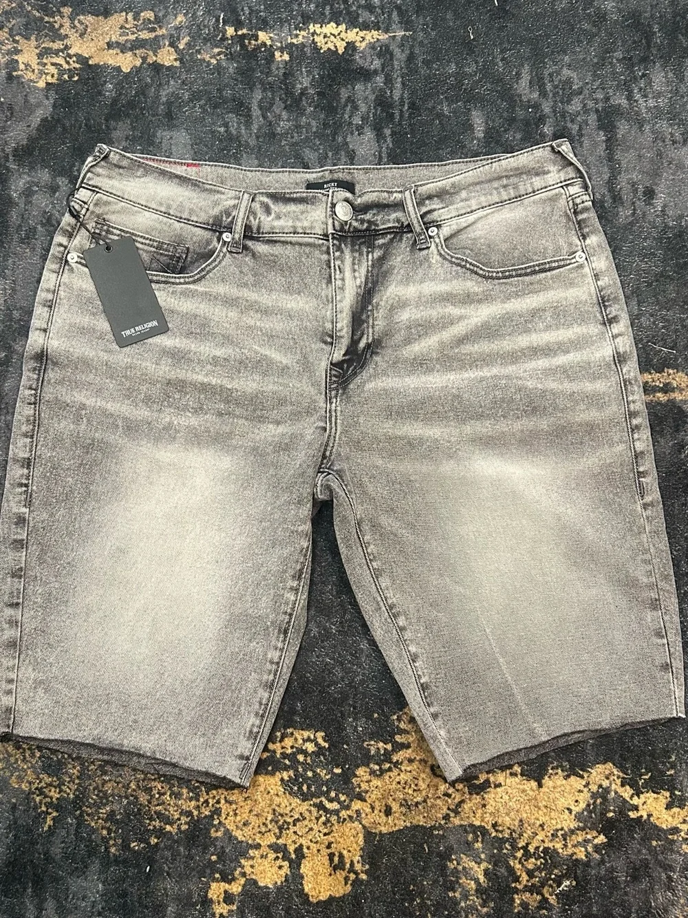 True Religion Men's Washed Gray Relaxed Denim Shorts